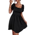 thumbnail image 1 of Vestido con ribete de volantes, vestido con ribete de volantes fruncido, vestido con ribete de volantes y mangas abullonadas, vestido con escote cuadrado y corte en A de calidad profesional, 1 of 6