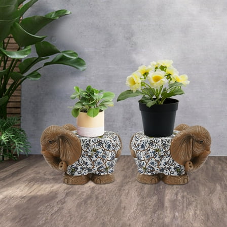 2 PCS Modern Decorative Garden Stool Elephant Garden Stool Brown NEW