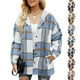 thumbnail image 4 of Mujer Cárdigan Sudadera Elegante Casual Otoño Invierno Color Bloqueo A Cuadros Mujer Casual Sudadera Con Capucha Azul Claro M, 4 of 6