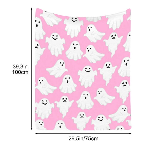 Cute Little Funny Pink Ghosts Blanket Gifts for Girls Boys, Spooky Halloween Throw Blanket Gifts for Baby Decor Plush Soft Lightweight Flannel Fleece Cute Pink Ghost Blankets for Kids