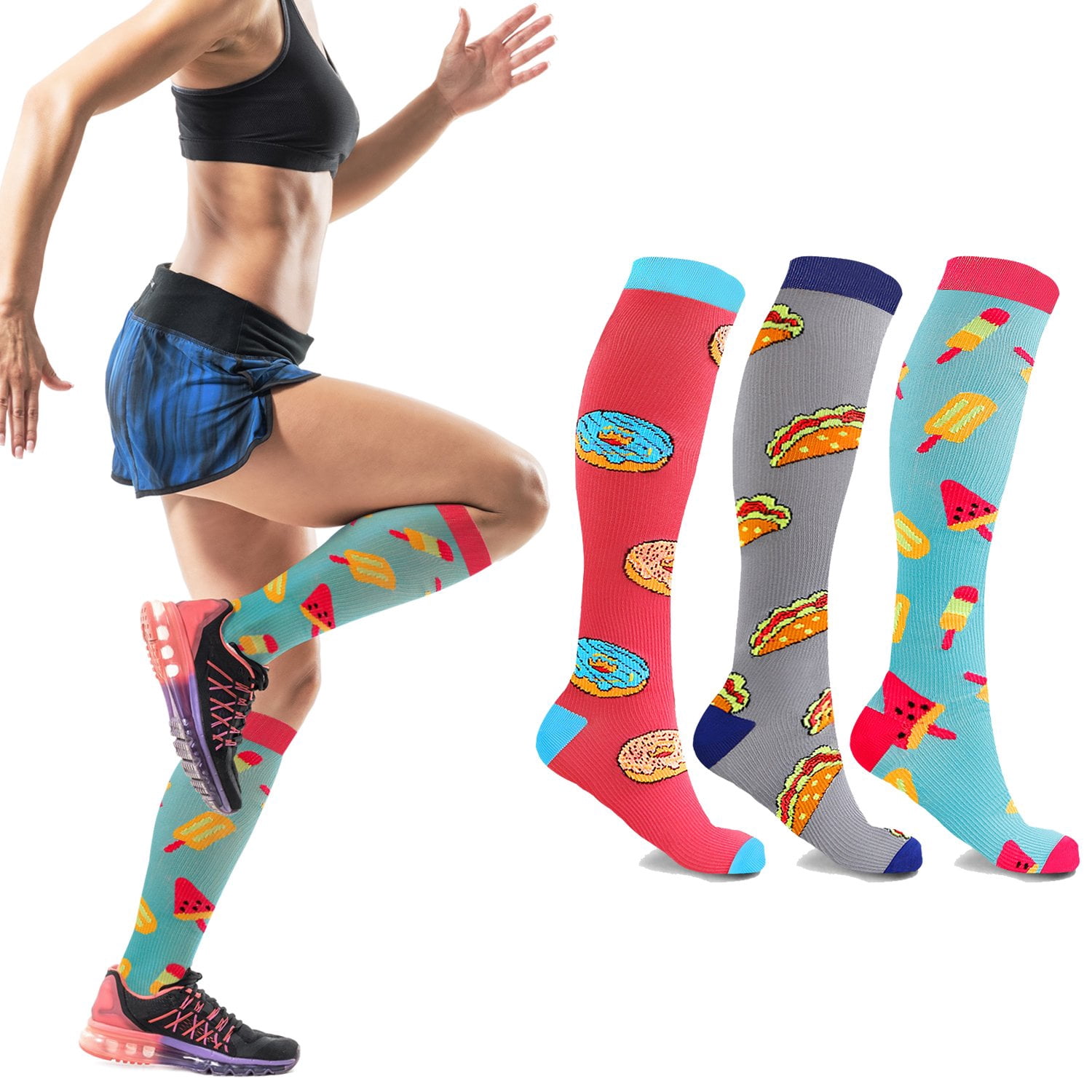 Compression Socks Knee High - Made for Running, Athletics and Pregnancy - 3 Pair