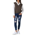 thumbnail image 2 of Chaleco de suéter sin mangas de cuello en V para mujer INSPIRE CHIC, clásico, de punto, parte superior de pullover, S, color café, 2 of 6