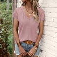 thumbnail image 2 of Blusa de manga corta para mujer, cuello en V, borde de encaje, Color puro, transpirable a la moda para el verano, 2 of 6