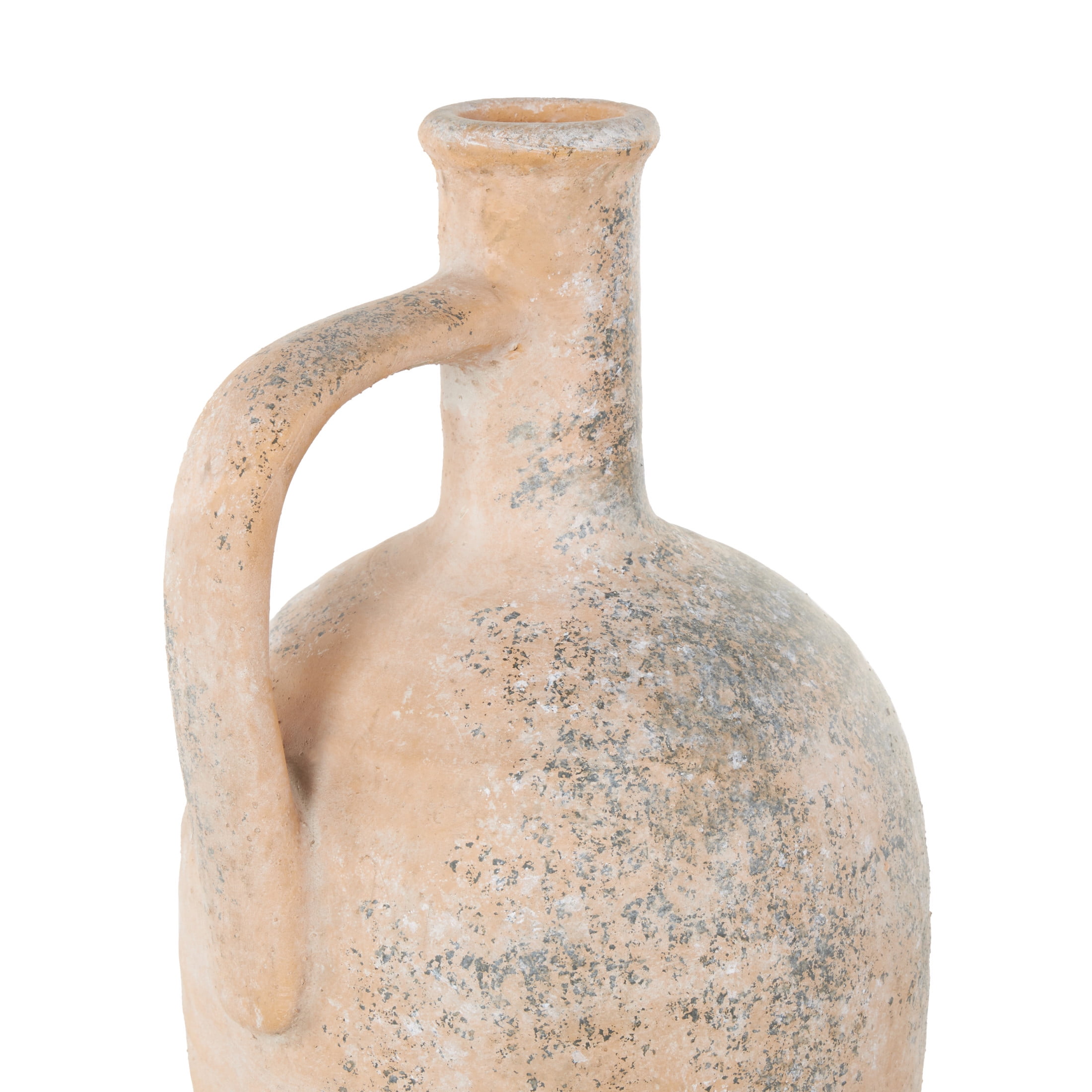 DecMode 18" Antique Style Distressed Beige Ceramic Vase with Handle