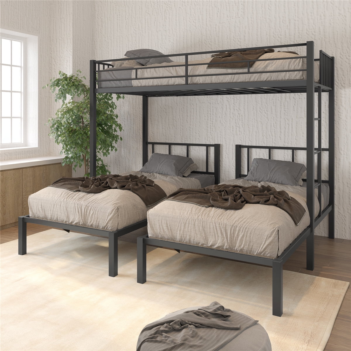 Twin Size Triple Bunk Bed Frame with 13.5'' H Under Bed Space, Black