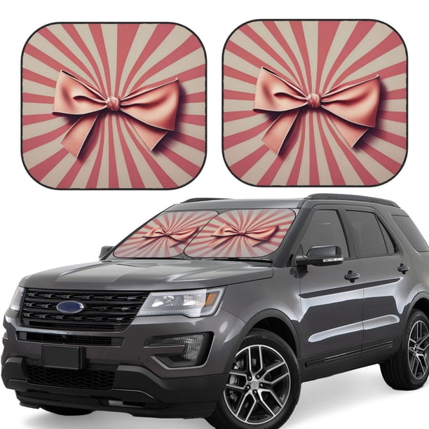 Balery Retro Bow Parasol para parabrisas de coche de 2 piezas | Parasol plegable para parabrisas delantero de coche para la mayoría de sedanes-Medium