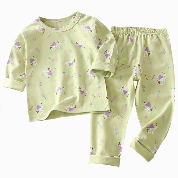 CAUYDY 5-6 Years Baby Girl Sleepers Little Kids Boys Outfits Long Sleeved Top and Pants 2PCS Soft Toddler Clothing Pajamas Set Winter,Green