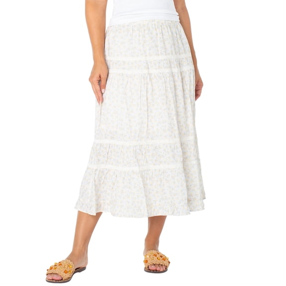 Celebrity Pink Women's and Women's Plus Tiered Ruffle Skirt with Lace Trim, Sizes XS-XXXL