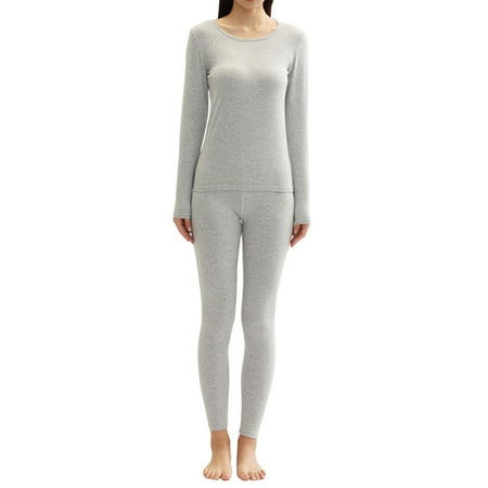 

Honeeladyy Long Johns Women with Fleece Women s Tight Round Neck Cotton Wool Thermal Underwear Pure Cotton Autumn Clothes And Trousers Two-piece Set