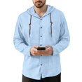thumbnail image 5 of Mens Hooded Tshirt Solid Color Casual Long Sleeve Top Comfortable Streetwear Pullover Light Blue XXXL, 5 of 5