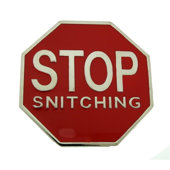 Stop Sign Snitching Text Red Belt Buckle Large New Men Women Fashion Hip Halloween Costume Party Style