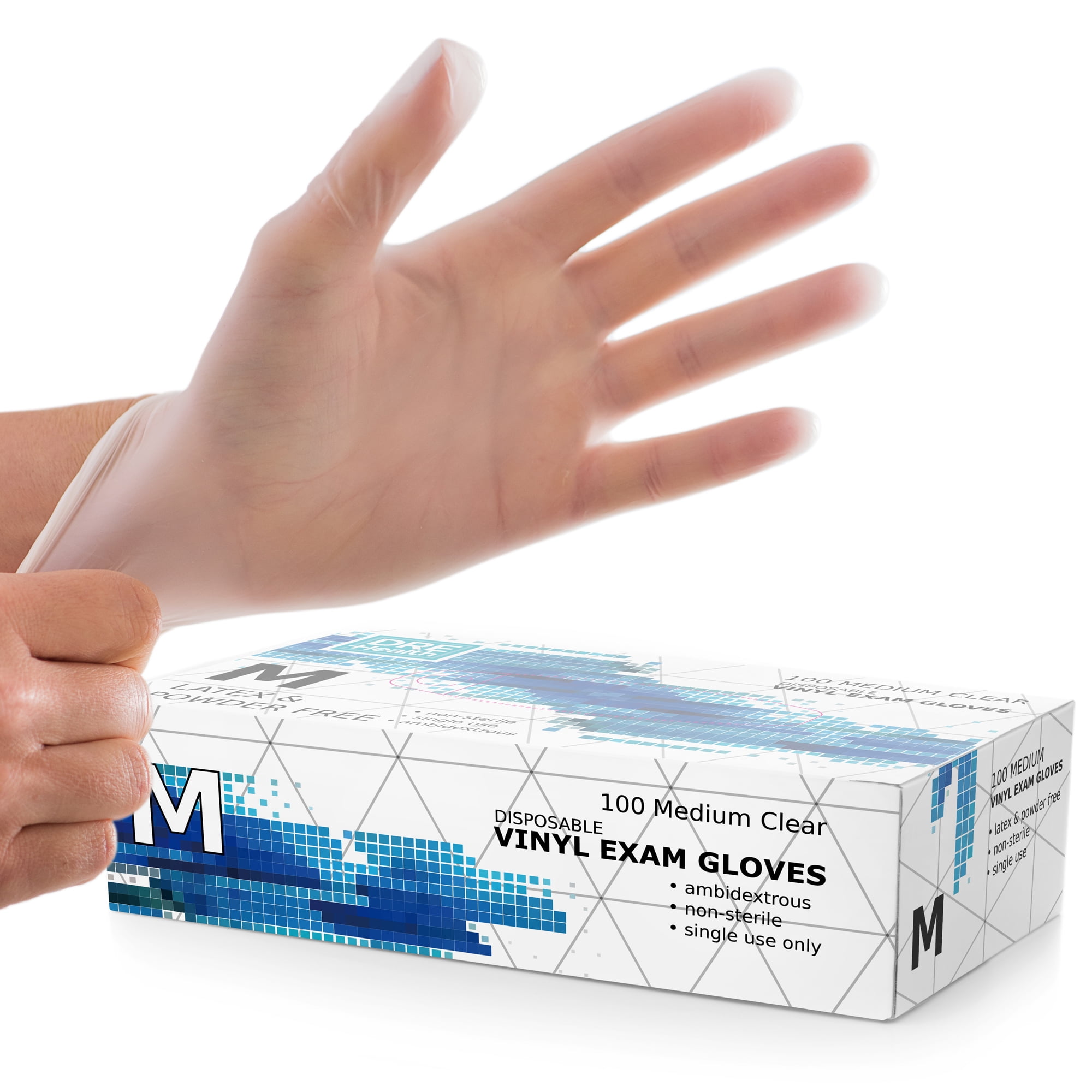 Dre Health Vinyl Disposable Gloves (M) 100 Pack Clear Powder Free