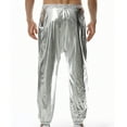 thumbnail image 4 of YLSDY Men's Gold Metallic Shiny Pants Casual Hip Hop Harem Pants Night Club Dance Trousers with Pockets Silver XL, 4 of 5