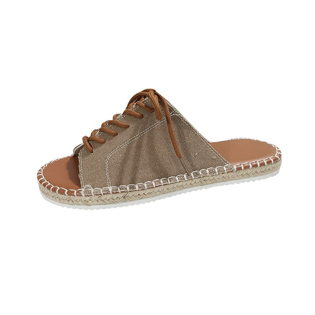 Sandales Plates Bohèmes Romaines d'Été Kaki pour Femmes à Bout Rond, Chaussures Décontractées de Loisirs