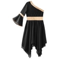 thumbnail image 4 of Alvivi Kids Girls One Shoulder Worship Costume Color Block Lyrical Liturgical Praise Dance Dress Black 12, 4 of 7