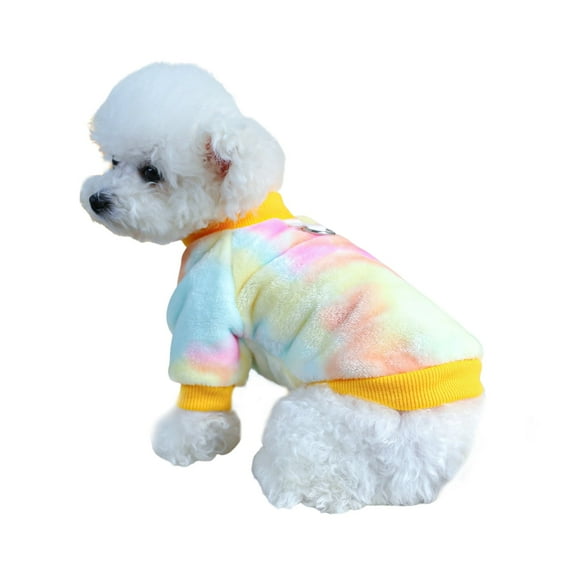 BT Bear Small Dog Sweater with D-ring, Tie Dyed Dog Shirt Coat Jacket, Warm Soft Flannel Pet Clothes Coat Jacket for Puppy Small Dogs Girl Boy Yellow M