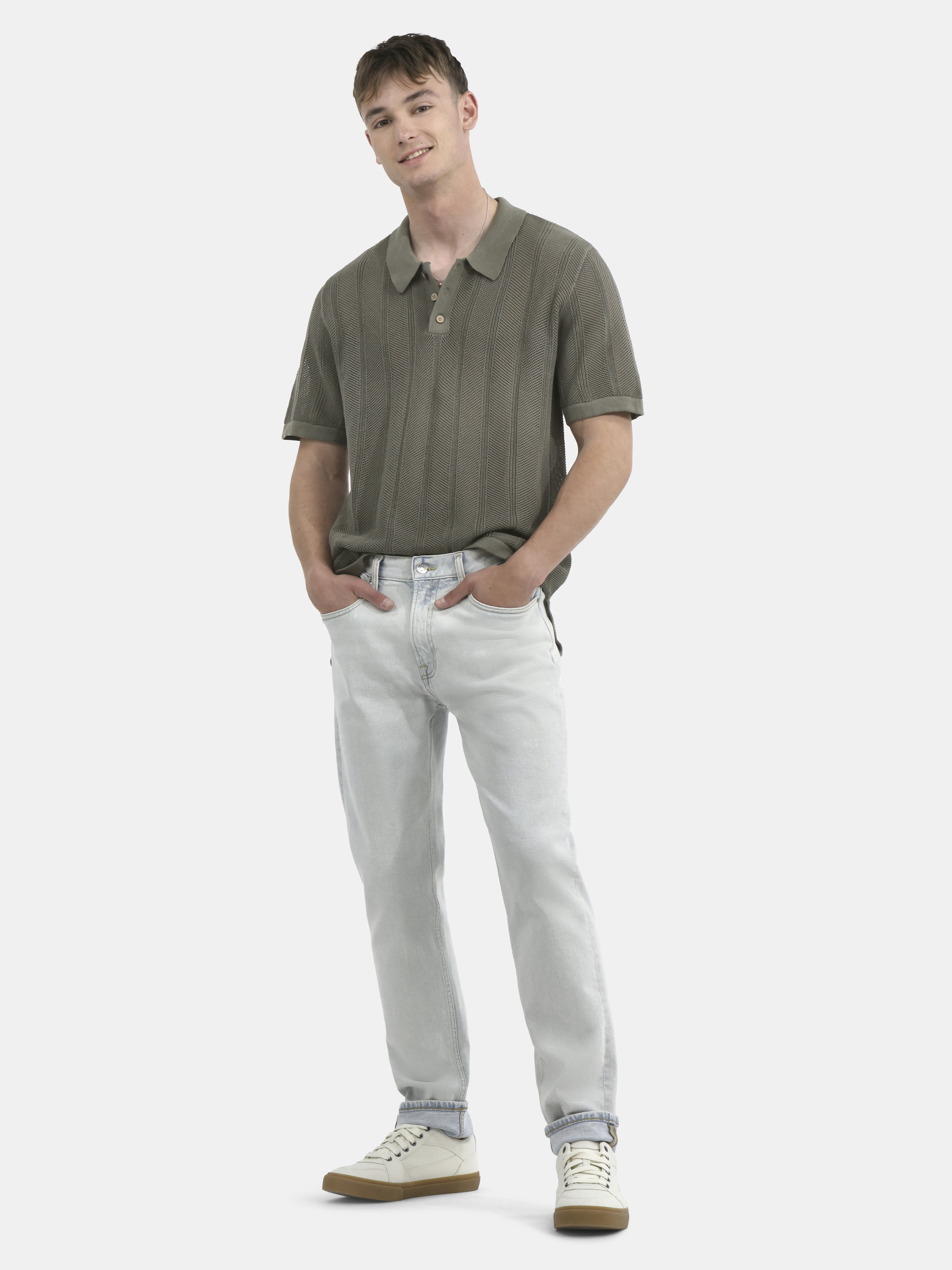 No Boundaries Drop Needle Stich Polo Sweater, Men's and Big Men's