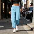 thumbnail image 5 of Side High Slit Pants for Women Elastic Waist Sports Trouser Soft Casual Bottom Loose Wide Leg Hippie Light Blue M, 5 of 7
