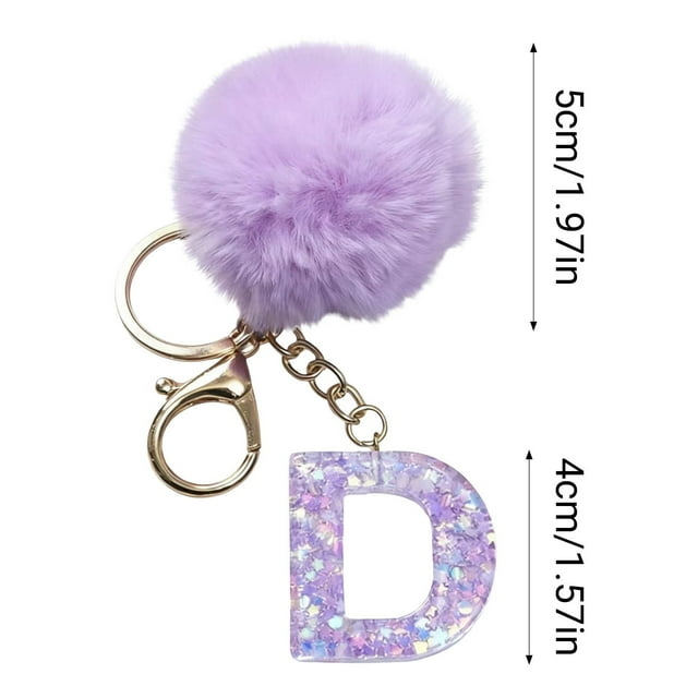 cpengpj Purple Velvet Letter Pendant Keychain, 26 Alphabet Charms for Backpack, Personalized Initials Gift