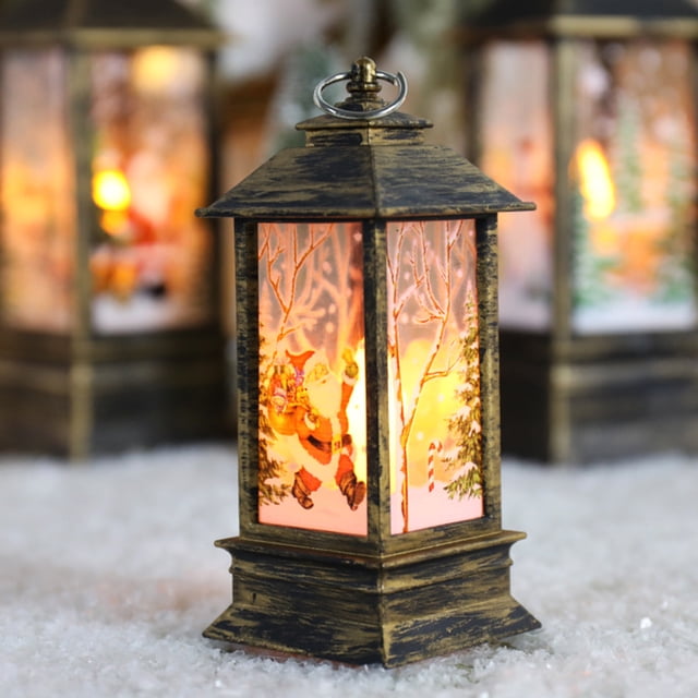 Yeacher Retro Wind Lamp Christmas Printing Pattern Home Night Light Christmas Desktop Decoration (Large bronze