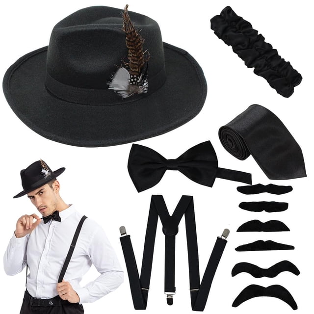 Set de disfraces Spooktacular Creations, sombrero con tirantes y pajarita de los años 20