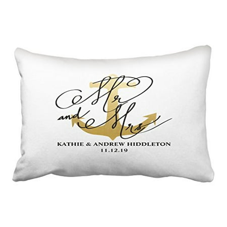 Mr And Mrs Throw Pillow Covers WinHome Rectangl Throw Pillow Covers Retro Mr And Mrs Nautical Anchor Faux Gold Foil Wedding Customizable Pillowcases Polyester 20 x 30 Inch With Hidden Zipper Home Sofa Cushion Decorative Pillowcase ()