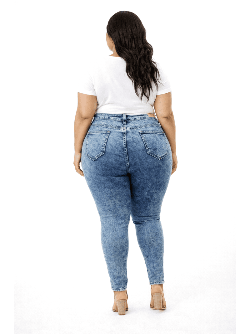 Jack David Women's Plus Size Stretch Distressed Ripped Blue Skinny