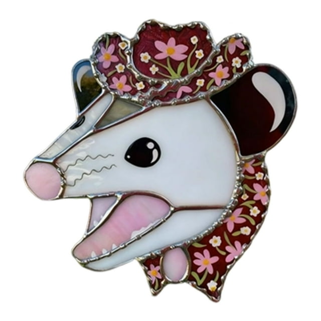 Liyamei Vitrail Thème Animal Fait Main Attrape-Soleil Opossum & Hibou Design Suspendu Vitrail Art