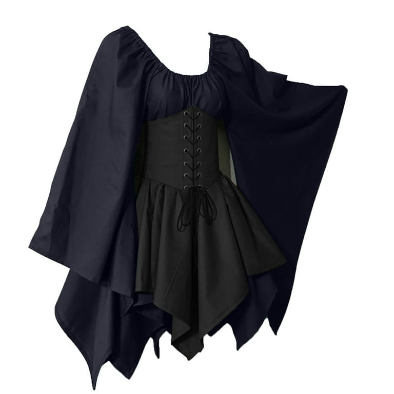 Retro Woman Dresses Vintage-Inspired Corset Dress with Long Sleeve  Medieval-Style Dress with Asymmetric Hem - Walmart.com