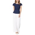 thumbnail image 2 of INSPIRE CHIC Women's Vintage Blouse Button Down Cap Sleeve Boat Neck Business Office Peplum Top with Belted L Navy Blue, 2 of 5