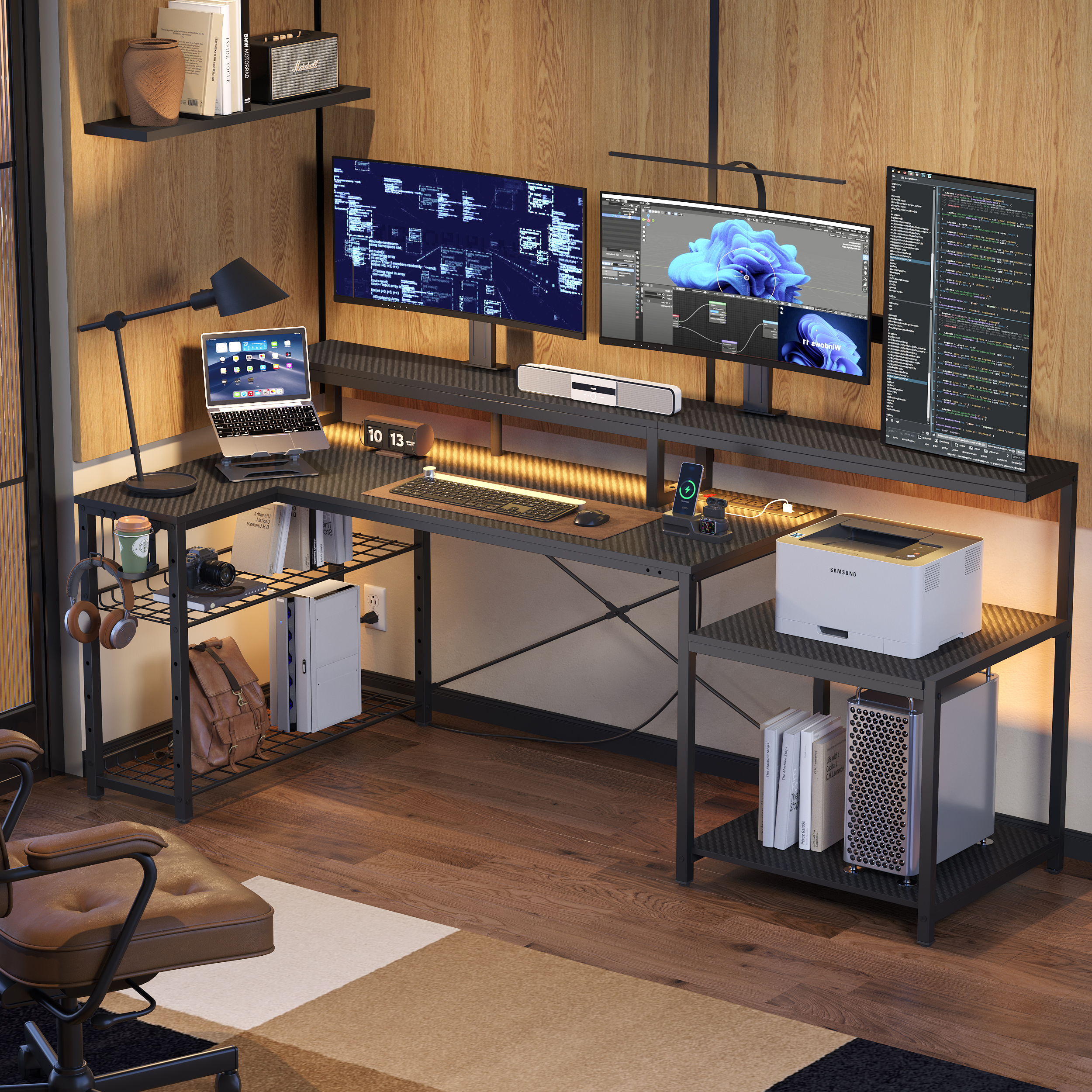 Bestier 71" L-Shaped Gaming Desk with LED Lights and Power Outlets photo 7