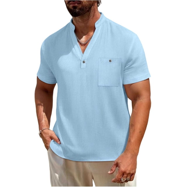 Camisetas de Bolsillo de Manga Larga para Hombres Cuello de Lino Casual Botón Herramientas Camiseta de Manga Corta Camiseta Chaqueta, Camisetas de Navidad de Manga Larga para Hombre