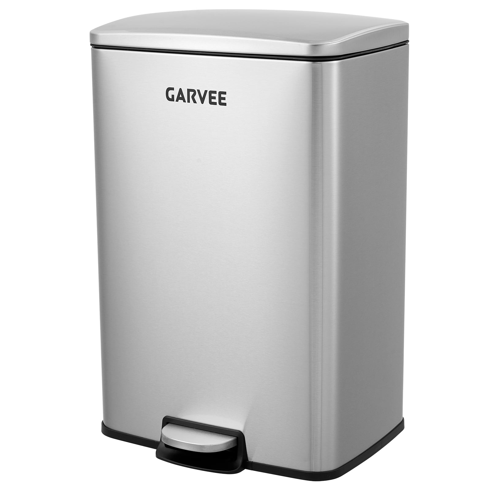 Garvee Kitchen Trash Can, 13 Gal / 50 L Stainless Steel Large Garbage Can with Quiet Soft-Close Lid, Step-on Kitchen Metal Trash Bin with Removable Inner Bucket for Living Room Office Garage,Silver
