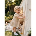thumbnail image 3 of BemeyourBBs Boho Newborn Baby Girl Summer Clothes Baptism Dress Outfits Summer Romper Dress Crochet Granny Square Floral Embroidered Eyelet Ruffled Hem Short Sleeve Dress And Bow Headband Set, 3 of 8