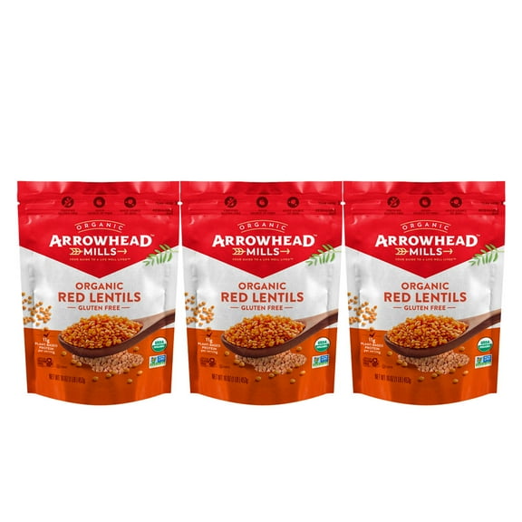 Arrowhead Mills Organic Red Lentils, 16 oz - Palatize Pack of 3
