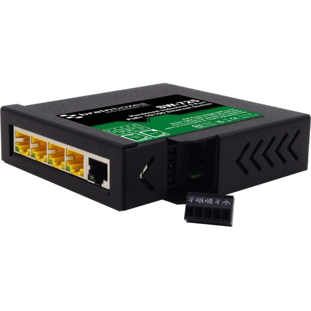 Brainboxes Hardened Industrial 5 Port PoE+ 10/100 Ethernet Switch SW725