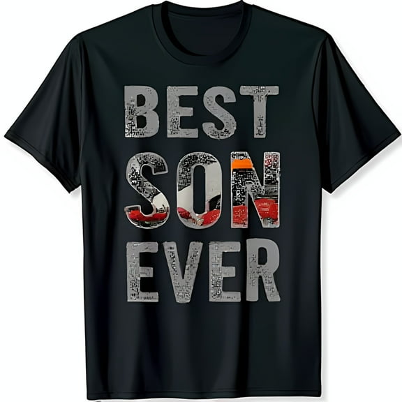 Unique Black T-Shirt with 'BEST SON ' Graphic in Crowd Design