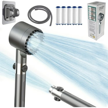 Muravai Shower Head, Muravai Filtered Shower Head, Ion Drops Shower Head, Adjust Flow, With 10 PCS Purifying Water Filter 4.9 Ft Hose No Drill Holder (Grey+10 Filter)