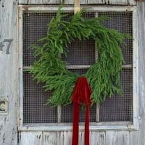 JEWLALO 12" Christmas Wreath for Front Door, Artificial Norfolk Pine Wreath with Velvet Bow, Real Touch Faux Greenery Holiday Front Door Decoration for Indoor Outdoor Use