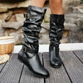 thumbnail image 6 of Bnwani Women Boots Footwear Winter Fashion Zipper Flat High Mid-Calf Versatile Casual Leather Boot Black Size 5.5, 6 of 9