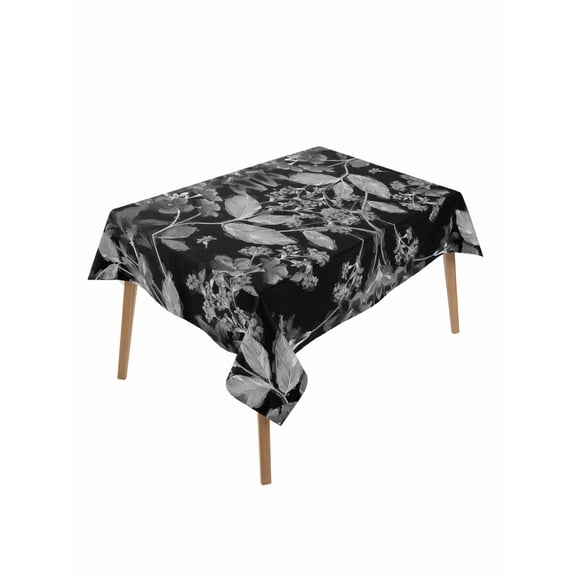 Black and White Floral Rectangle Tablecloth, Modern Oil Painting Abstract Art Waterproof & StainResistant Tablecloth, Washable Oil-proof Table Cover for Dining/Party/Wedding/Camping/Buffet 60x84 In