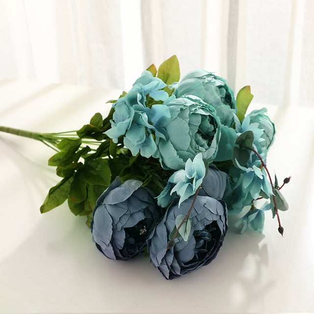 Nvzi Ramo de peonías artificiales de estilo europeo, 13 flores de primavera, ramos de peonías de seda artificiales, decoración para bodas, aniversarios, ramos de flores, 14