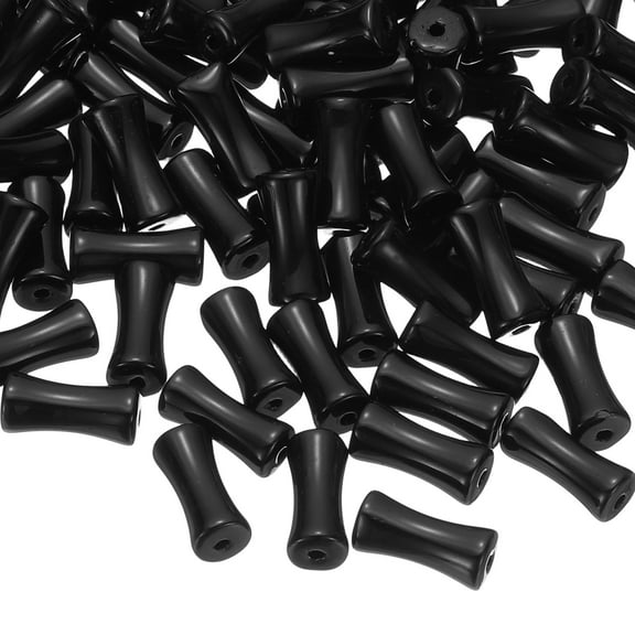 Uxcell 100 Pcs Glass Tube Beads 0.2 x 0.5" Bamboo Stick Tube Beads Black