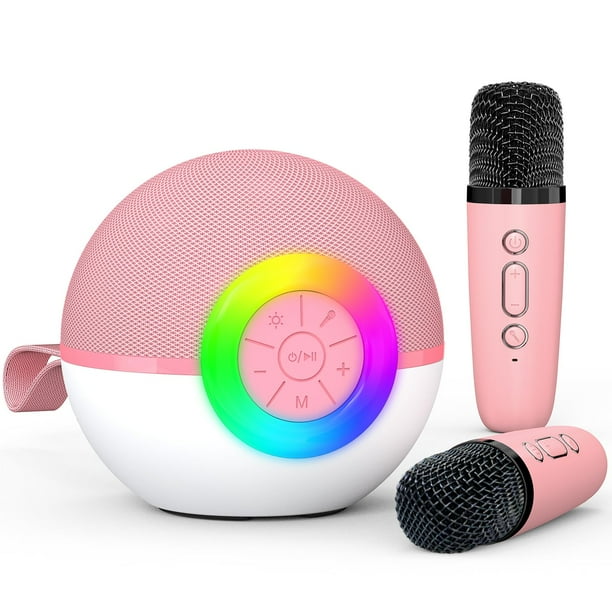 Micrófono para karaoke Heroange con 2 micrófonos inalámbricos, color rosa