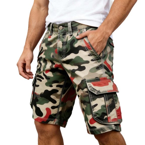 CONZONE Mens Cargo Shorts Buttons Summer Shorts For Men Camouflage Lightweight Loose Fit Outdoor Shorts With Pockets
