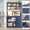 thumbnail image 3 of Homfa 70.9'' Kitchen Pantry Cabinet with Charging Station and LED Light, 3 Drawers Buffet Storage Cabinet with Glass Doors and Adjustable Shelves, Blue, 3 of 7