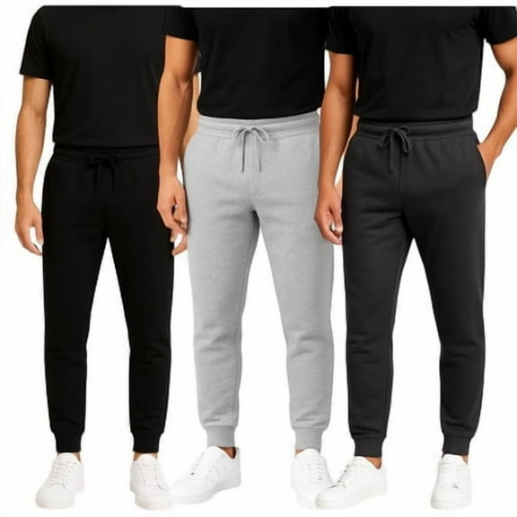 BenBen Men Joggers Zipper Fleece Ultra Soft Ghost - 3 Pack