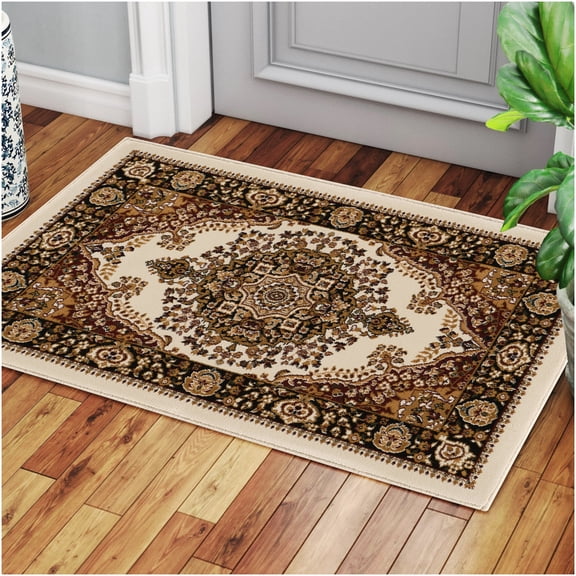 Ivory Multi Classic Medallion 2 x 3 ft Indoor Polypropylene Accent Rug for Traditional Home Decor