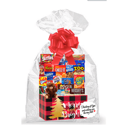 Signature Cookie Gift Box - Merry & Bright Red and Black Buffallo Plaid Christmas Holiday Thinking Of You Cookies, Candy & More Care Package Snack Gift Box Bundle Set