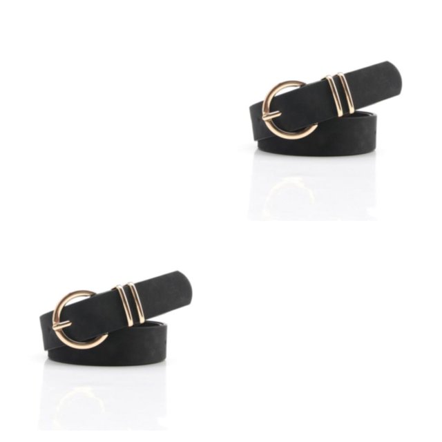 Cinturón con Hebilla Redonda Jumpingount Accesorio Versátil Elegante Pantalones Negro 2Conjunto